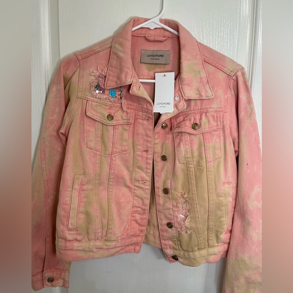 ⭐️ NEW Loyd/Ford small pink boutique distressed  jacket denim rock luxury